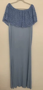 Molliya Maternity Long Dress Ruffles Lace Off Shoulder Stretchy Dress, XL, Blue - Picture 1 of 8