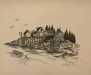 "Untitled”, Fishing Community, Maine, Pen & Ink by Beverley Bissell - Picture 1 of 3