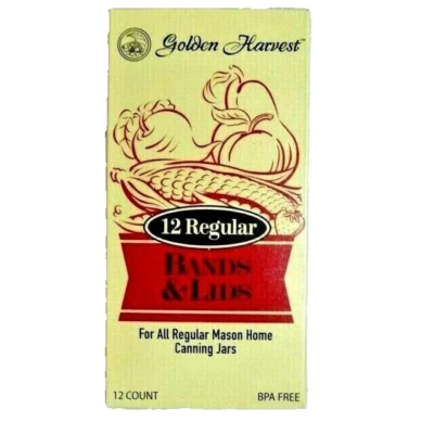Golden Harvest 12 bandas y tapas regulares paquete de 1 tarro de conservas albañil sin BPA NUEVO Foto 1 de 2