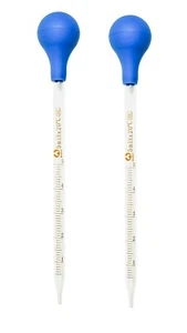 5ml Glass Graduated Pipettes Lab Dropper with Blue Rubber Cap and Scale (2 Pack) - Picture 1 of 6