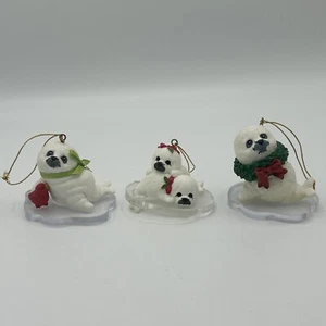 Vintage Morehead White Baby Seal Lovers Christmas Ornament Young'Uns  set of 3 - Picture 1 of 16