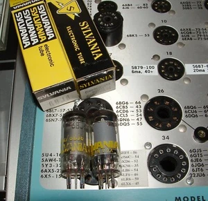2 new 6BJ6 Sylvania NOS JUKEBOX AMP TUBES USA NIB Yellow label BK test strong - Picture 1 of 1