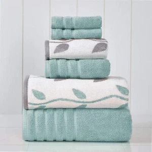 Organic Cotton Towel Set, 6-Piece, Ultra Soft 500GSM, Aqua Jacquard/Solid - Picture 1 of 6
