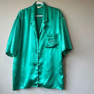 Victoria Secret Verde Satén Camisa para Dormir Botón Verde Pj Slip Etiqueta Dorada De Colección M - Imagen 1 de 13