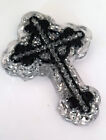 Black Resin Cross Magnet Xmas Gift Man Woman Crushed Diamante Crystal 