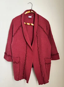 Focus Casual Life Maroon Waffle Knit Lagenlook Cardigan Jacket S - Picture 1 of 6