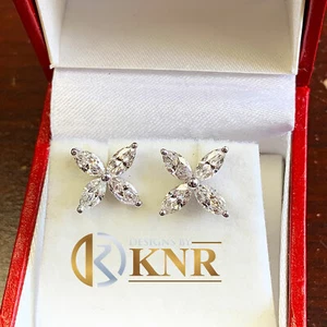 14K WHITE GOLD MARQUISE CUT DIAMONDS EARRINGS PRONG SET PUSHBACKS BRIDAL 1.60CTW - Picture 1 of 5