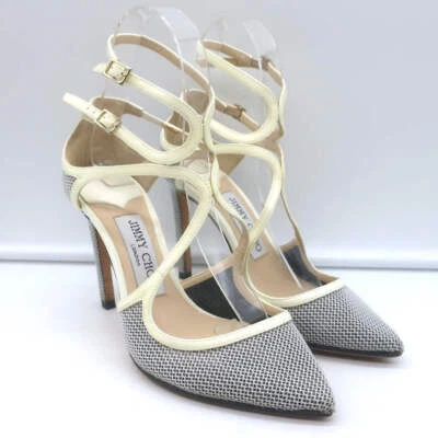 Zapatos de salón Jimmy Choo Lancer 100 con tiras negro/crema malla y charol talla 34,5 Foto 1 de 4
