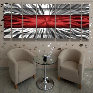 Metal Wall Art Modern Contemporary Abstract Sculpture Red Painting Home Decor Lg - Picture 1 of 9