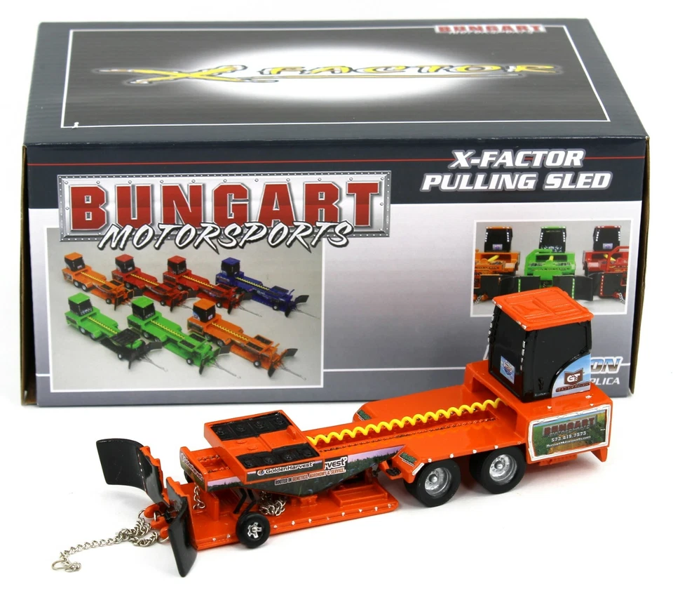 SpecCast 1:64 Bungart Motorsports ORANGE *GOLDEN HARVEST* TRACTOR PULLING SLED - Image 1 of 1