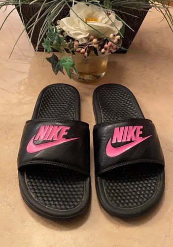 Sandali donna Nike neri rosa vivo 343881 061 slip on slides taglia 8M