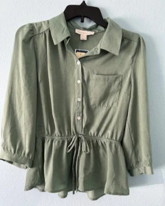 Monteau Women's blouse nwt sage green size Large, 3/4 sleeve elastic waist - Picture 1 of 9