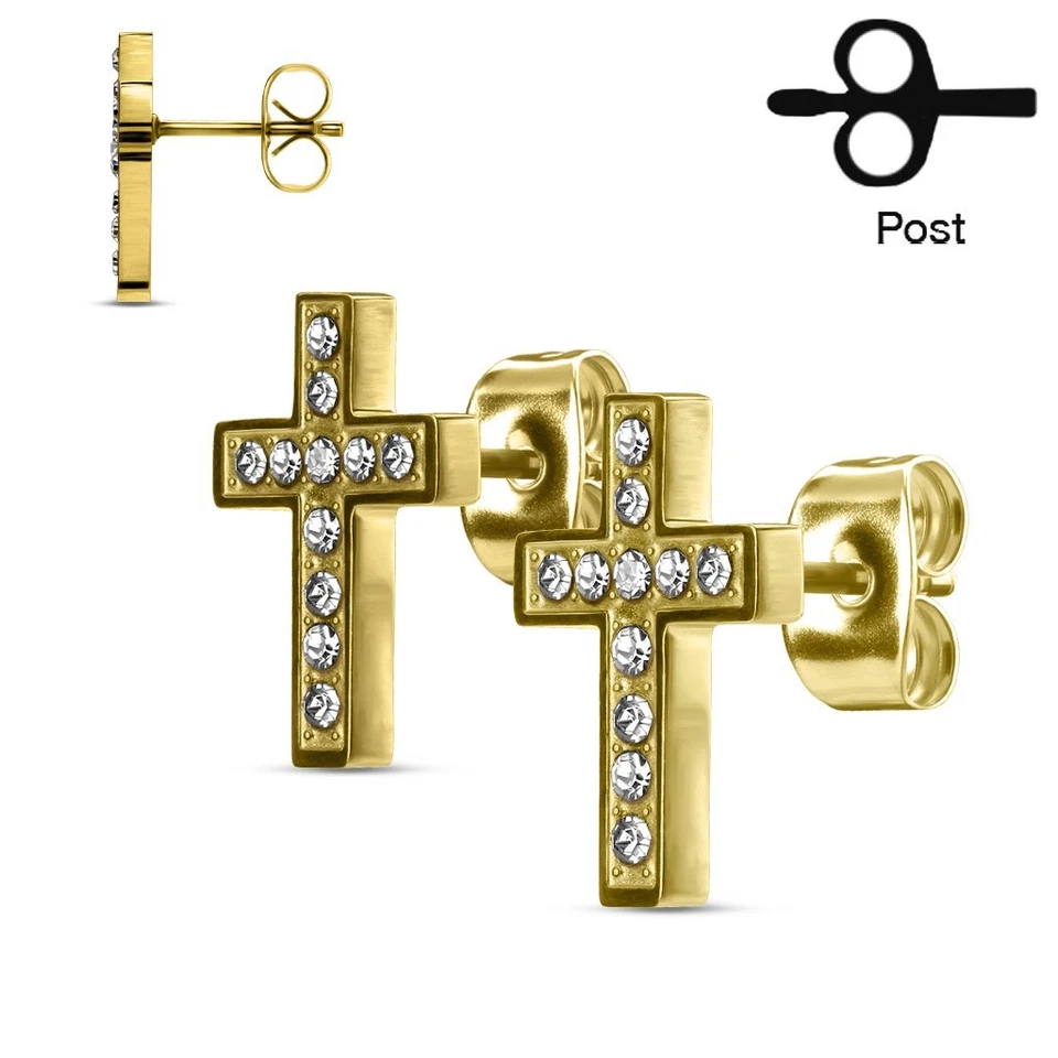 316L Stainless Steel 0.22 Carat CZ Cross Post Stud Earrings (Choose Color) - Image 1 of 1