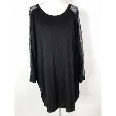Torrid Top Womens 5X 5 Black Stretch Knit Super Soft Dolman Lace Sleeve Tunic - Image 1 of 4