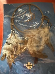 Dream Catcher NIP St. Joseph's Indian School 5" Brown White Feathers Brand New - Picture 1 of 5