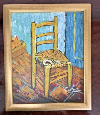 Vincent van Gogh 1853-1890 Oil on Canvas Vincents Chair Signed Czesler 9x11" - Image 1 of 4
