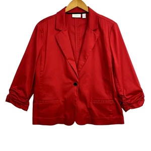 Chico's Women's Blazer Size 3 U.S. XL 16  Red One Button Ruched Sleeves Stretch - Picture 1 of 9