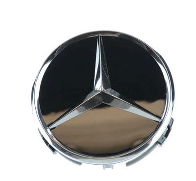 New Genuine Mercedes-Benz Wheel Center Cap Black w/ Chrome Set (x2) OE 66470200 - Image 1 of 4