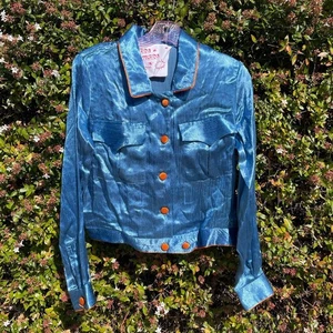 Tigra Tigra Cropped Jacket Sz S Blue Orange Mashroo Silk Cotton Handmade India - Picture 1 of 6