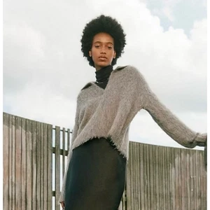Madewell Brushed Polo Sweater Alpaca Wool Collared Pullover Gray Heather Small - Picture 1 of 9