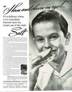 1940 International Salt Co. Sterling Table Salt Boy eats Sandwich Vintage Ad - Picture 1 of 1