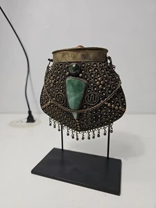 Vintage Sajai Metal and Agate Scroll Box Coin Purse, Handmade in India - Picture 1 of 10