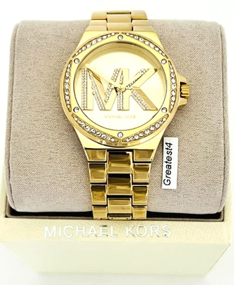 NEW MICHAEL KORS LENNOX MK7229 GOLD TONE MK CRYSTAL LOGO DIAL 39 MM LADIES WATCH - Image 1 of 4