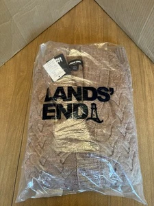 Lands' End Drifter Cable Knit Cardigan Sweater Brown w/ Pink Women M(10-12) - Picture 1 of 5