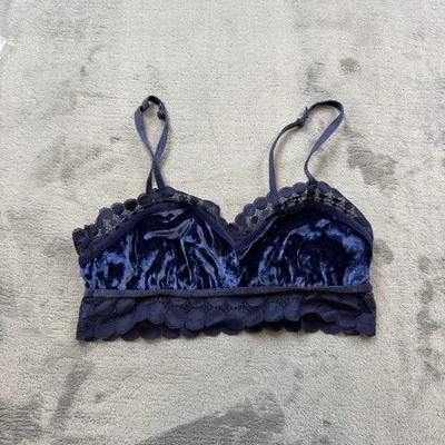 Bralette Aerie Mujer Pequeño Azul Marino Terciopelo Encaje Longline Correas Ajustables Foto 1 de 4