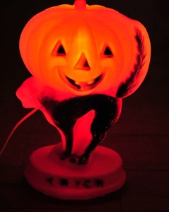 Vintage Halloween zucca soffia stampo illumina Jack O lanterna gatto nero trucco trattamento - Foto 1 di 13