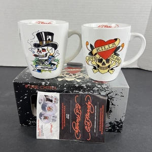 2 tazas de café Ed Hardy Collectors Rose Skull Love Kills Slowly nuevas en caja 2009 - Imagen 1 de 6