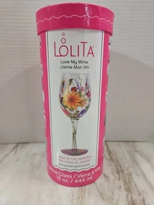 Lolita "Wein im Garten" Glas Blumendekor 15 Unzen Love My Wine - Bild 1 von 4