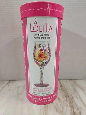Lolita "Wine In The Garden" Glass Floral Decor 15oz. Love My Wine - Image 1 of 4