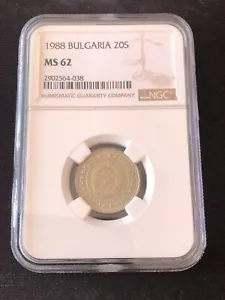 Bulgaria 20 Stotinki 1988 2nd Coat of Arms NGC MS62 - Picture 1 of 4