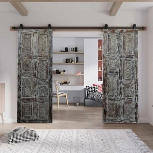 Vintage Door Carved Wood Sliding Barn Door Farmhouse Style Door Statement 80x30 - Picture 1 of 4