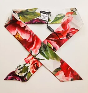DOLCE & GABBANA Rosa Bianco Seta Floreale Sciarpa Fascia Cravatta Charm Accessorio - Foto 1 di 4