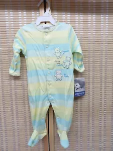 Baby Boy Clothes New Vintage Carter's 3-6 Month Striped Teddy Bear Footed Outfit - Picture 1 of 5