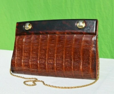 Bolso sin asas vintage EDOARDO GIANNOTTI piel exótica bolso de cuero latón Lucite Foto 1 de 4