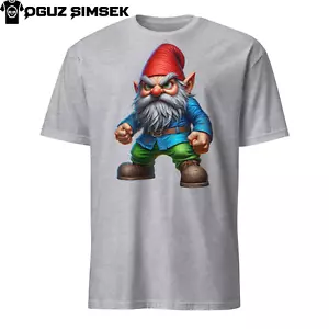 Unisex T-Shirt with Angry Garden Gnome - Unique Funny Tee, Perfect Gift! - Picture 1 of 12