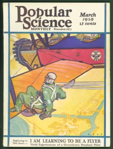 Popular Science Monthly Magazine March 1929 Bi-Plane Sky Diving/Parachute Cover  - Picture 1 of 1