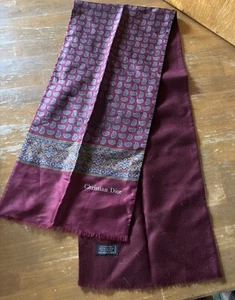 Christian Dior Burgundy Raw Edge Silk & Wool Scarf 55 X 9 IN.  EUC Paisley - Picture 1 of 4