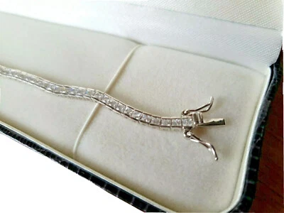 Riviera Tennis princess cut Bracelet Platinum finish with Created Diamond   - Image 1 of 4
