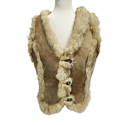 Vtg Womens Shearling Suede Leather Vest Boho Western Size 12 Yellowstone Rancher - Image 1 of 4