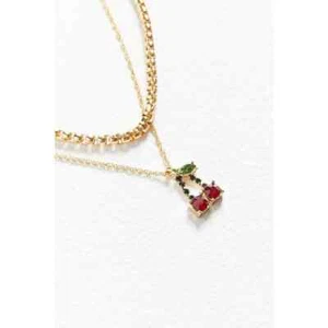Urban Outfitters Women's Cherry Gemstone Layering Set 2 Pc Necklace NWT 38 - Picture 1 of 8