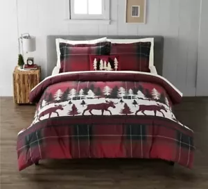 New Cuddl Duds FULL/QUEEN 4 piece Comforter Set Lodge Plaid Heavyweight Flannel - Picture 1 of 12