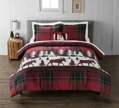 Nuevo Juego de edredón Cuddl Duds COMPLETO/QUEEN 4 piezas Lodge franela de peso pesado a cuadros Foto 1 de 4