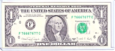 1988-A $1 FRN Uncirculated Fancy 6/7 BINARY Serial #F76667677C - Image 1 of 2