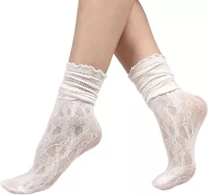 Women's 2 Pairs Lace Ruffle Socks Cute Crew Socks Frilly Slouch Dress Socks M... - Picture 1 of 5