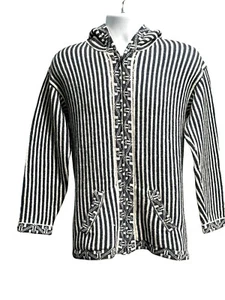 CCC Handcrafted Alpaca Striped Hooded Baja Sweater Jacket Size Large - Picture 1 of 9