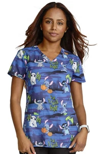 Lilo & Stitch Cherokee Scrubs Tooniforms Disney Halloween V Neck Top TF666 LHFN - Picture 1 of 5